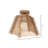 Oriental Hallway Wood Trapezoid Semi-Flush Mount Light Image - 4