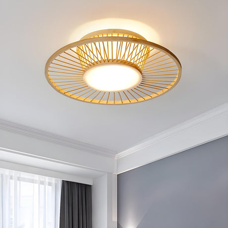 Oriental Mini Bamboo Circular Flush Mount Ceiling Light Image - 1