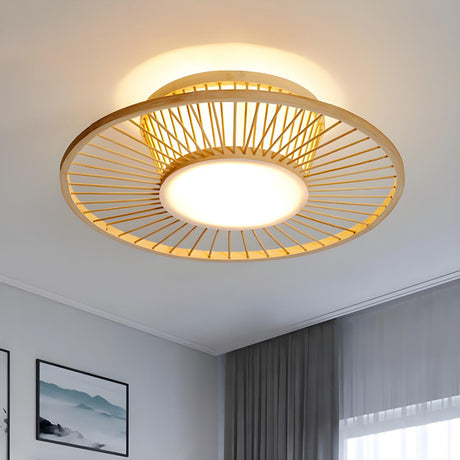 Oriental Mini Bamboo Circular Flush Mount Ceiling Light Image - 2