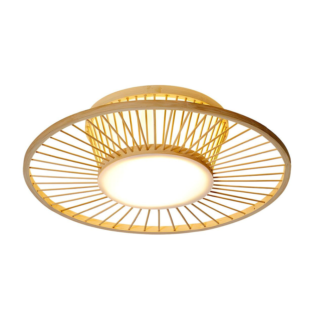 Oriental Mini Bamboo Circular Flush Mount Ceiling Light Image - 4