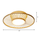 Oriental Mini Bamboo Circular Flush Mount Ceiling Light Image - 5