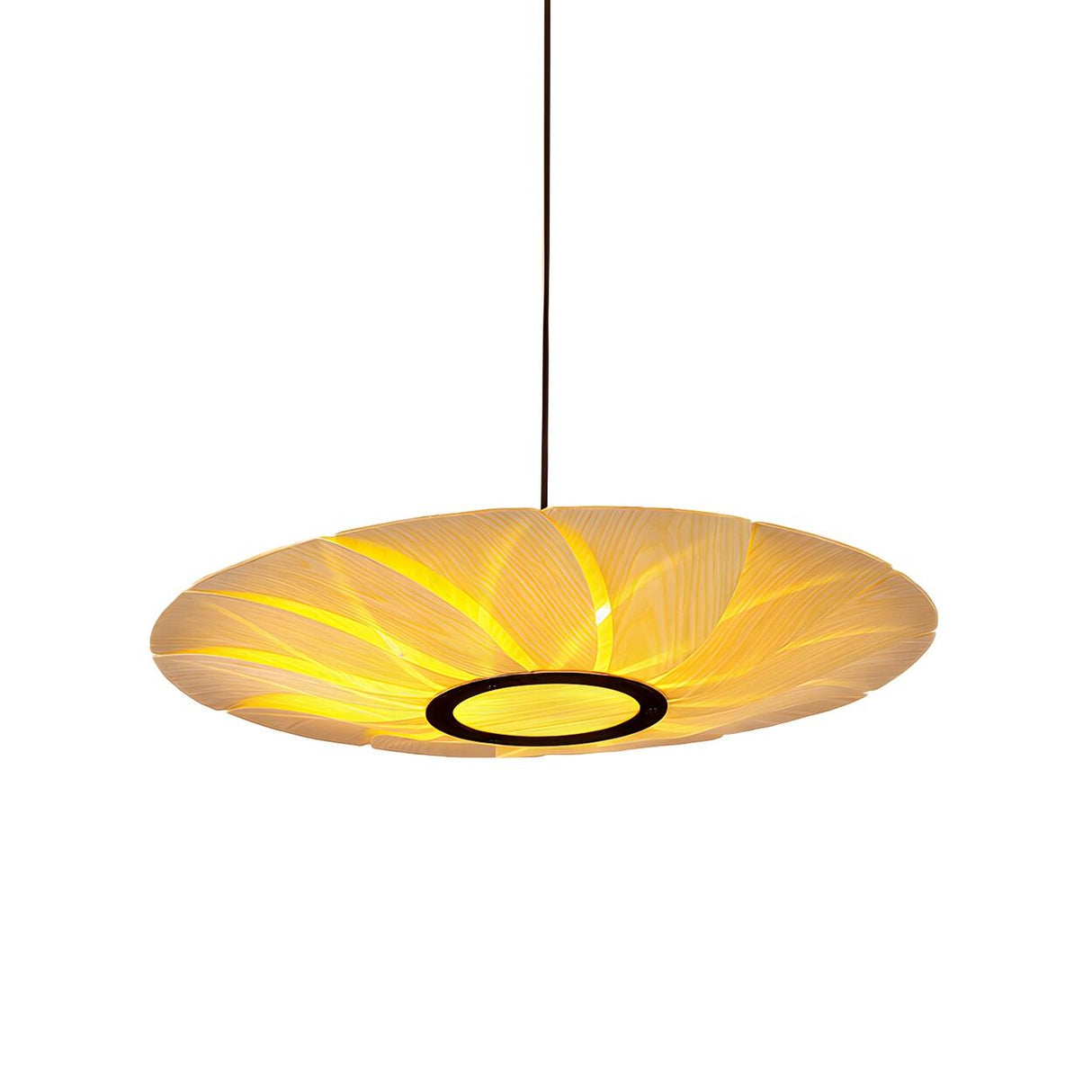 Oriental Modern Floral Wood Round Pendant Flat Chandelier Image - 3