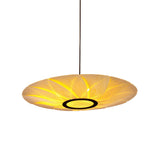 Oriental Modern Floral Wood Round Pendant Flat Chandelier Image - 3