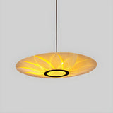 Oriental Modern Floral Wood Round Pendant Flat Chandelier Image - 4