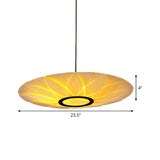 Oriental Modern Floral Wood Round Pendant Flat Chandelier #size