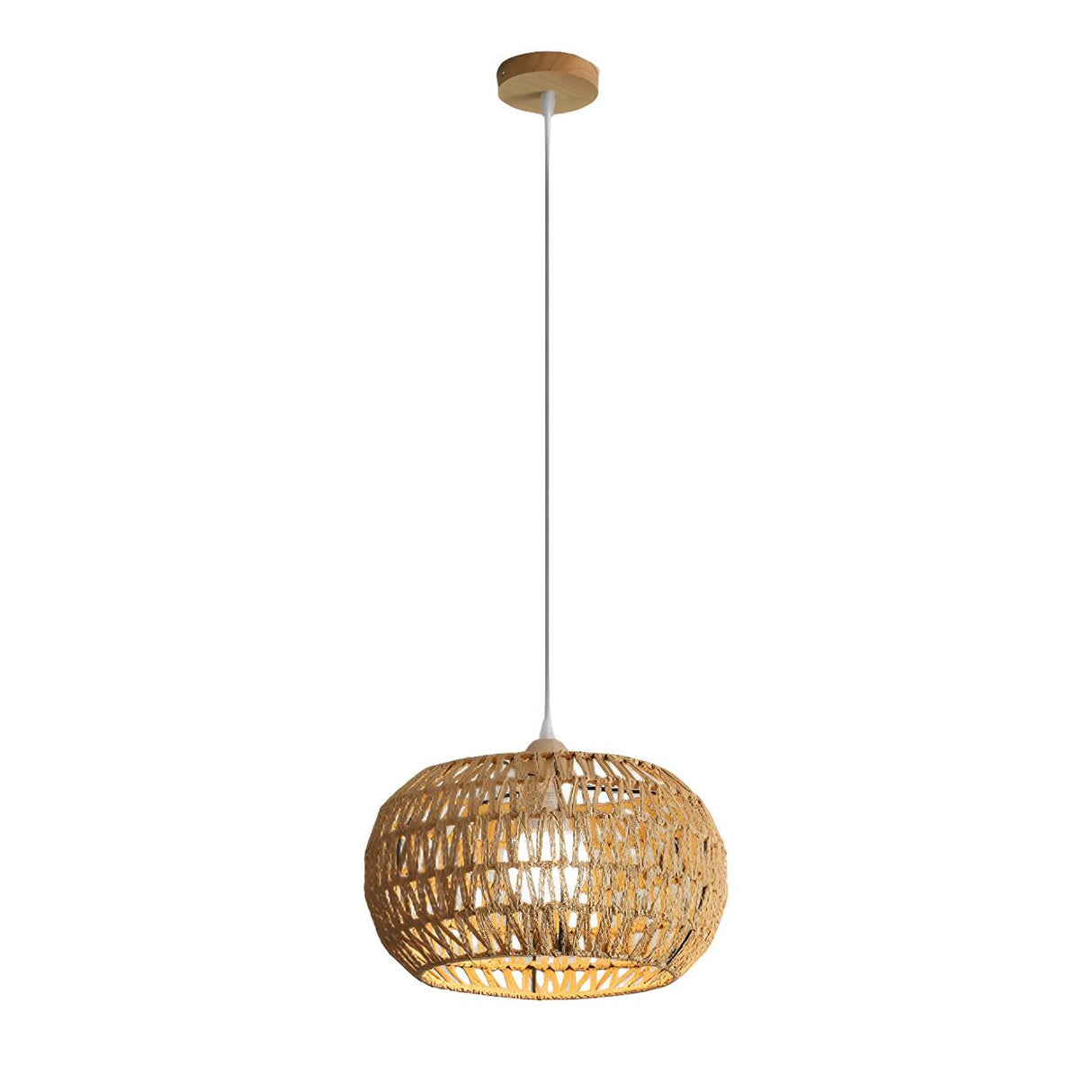 Oriental Natural Brown Rattan Woven Drum Pendant Light Image - 6