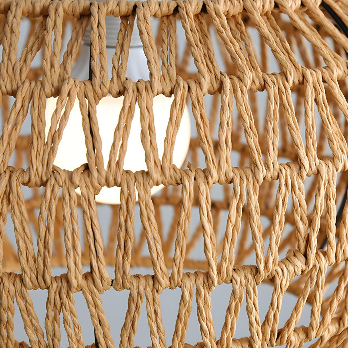 Oriental Natural Brown Rattan Woven Drum Pendant Light Image - 9