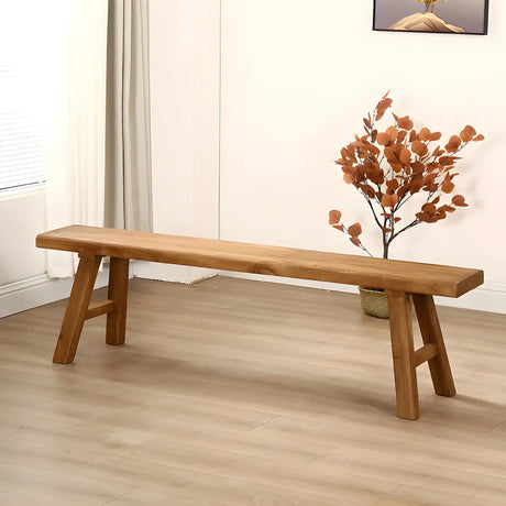 Oriental Natural Finish Wood Entryway Bench with Legs Image - 1