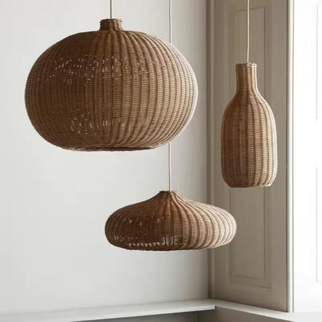 Oriental Natural Geometric Cane Rattan Pendant Light Image - 1