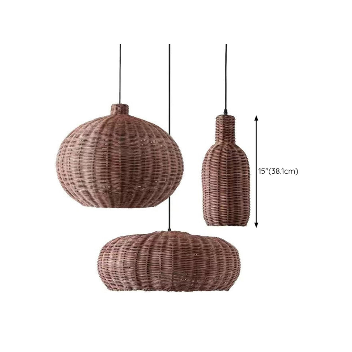 Oriental Natural Geometric Cane Rattan Pendant Light Image - 11