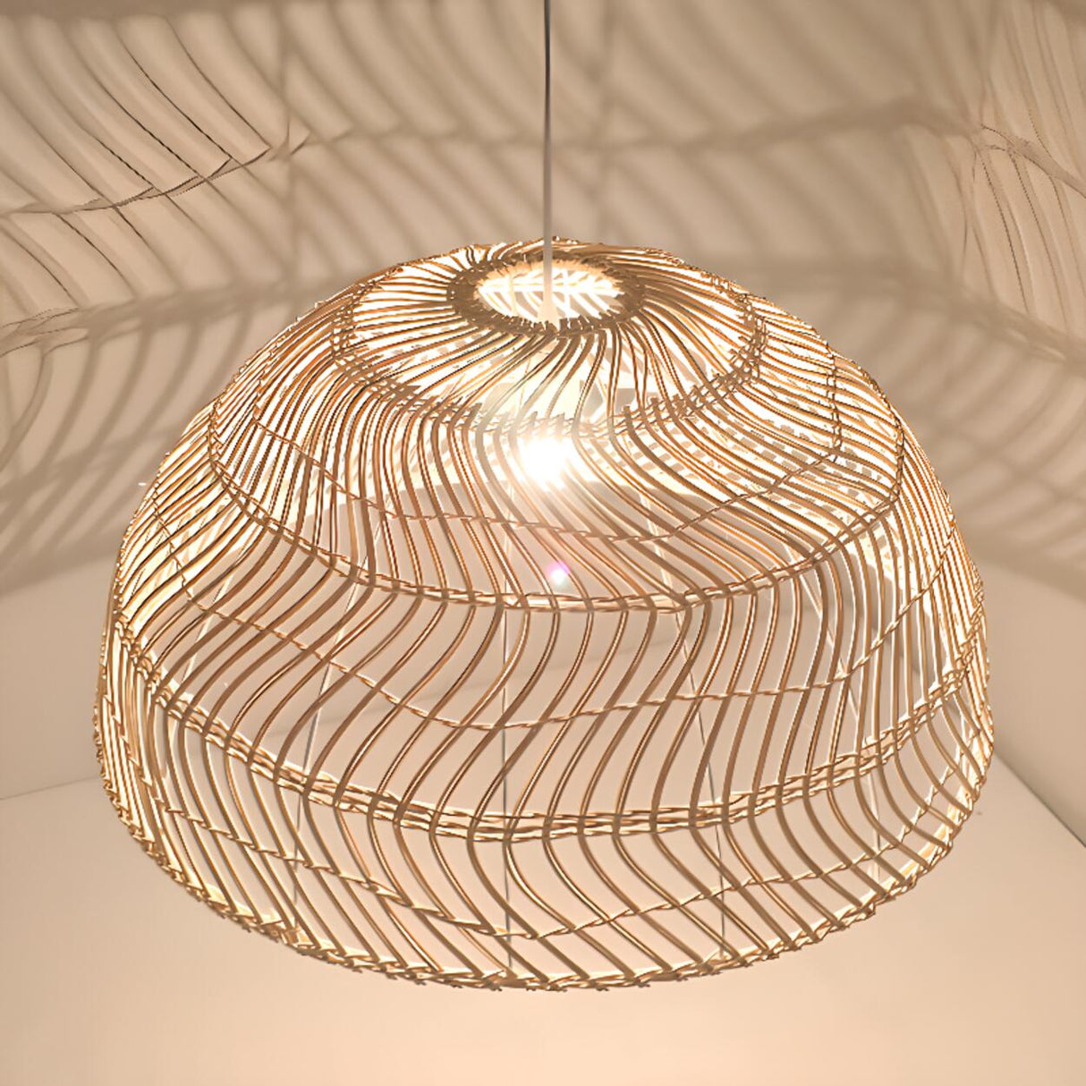 Oriental Natural Weave Rattan Dome Dining Room Pendant Light Image - 11