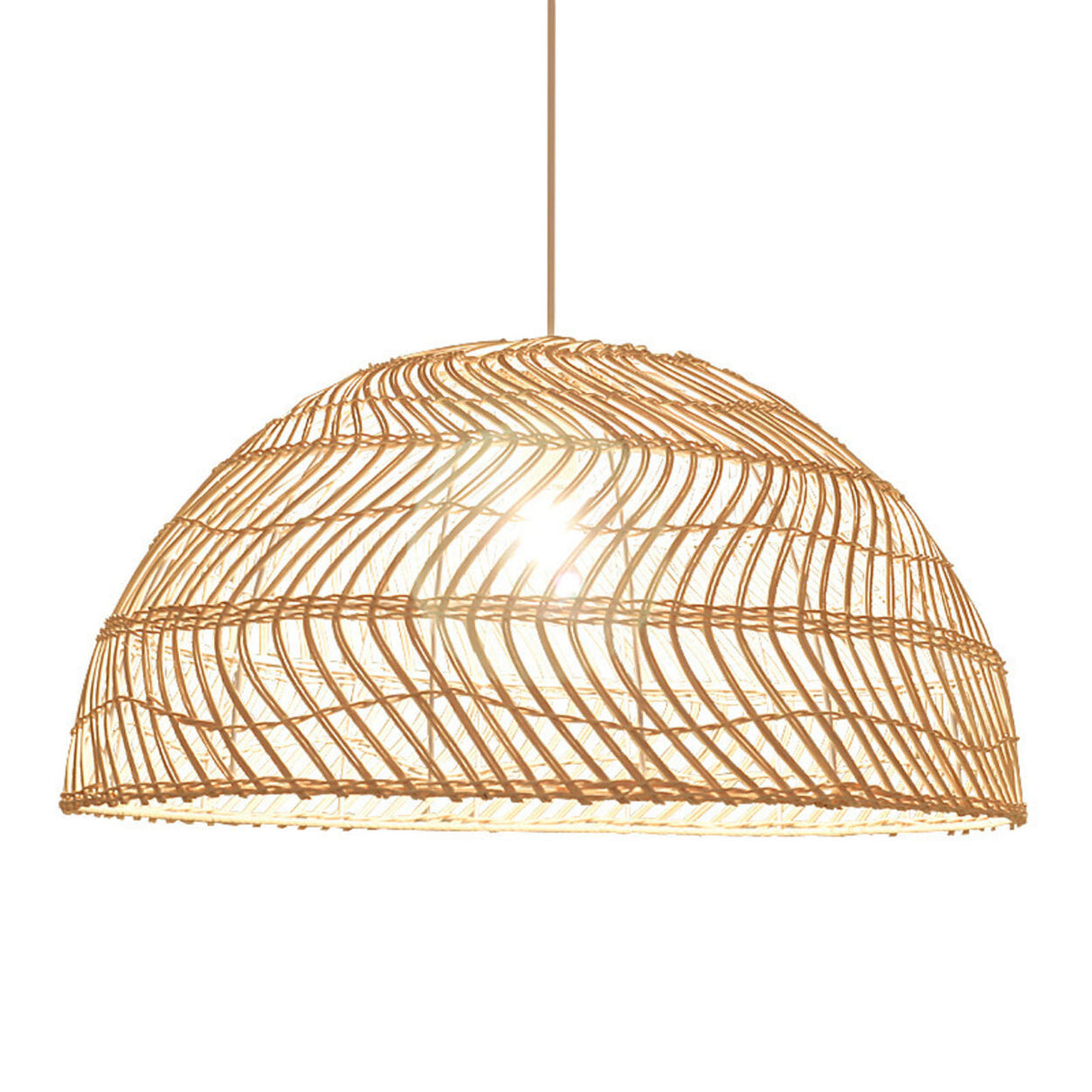 Oriental Natural Weave Rattan Dome Dining Room Pendant Light Image - 5