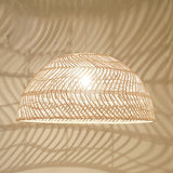 Oriental Natural Weave Rattan Dome Dining Room Pendant Light Image - 9