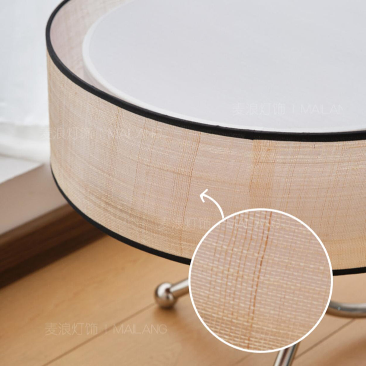 Oriental Rattan Round Drum Flush Mount Light Bedroom Image - 13