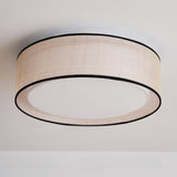 Oriental Rattan Round Drum Flush Mount Light Bedroom Image - 9