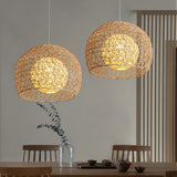 Oriental Rattan Wood Round Drum LED Pendant Light  Image - 1