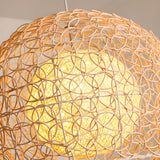 Oriental Rattan Wood Round Drum LED Pendant Light  Image - 12