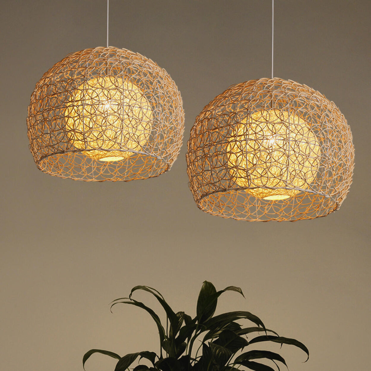 Oriental Rattan Wood Round Drum LED Pendant Light  Image - 4