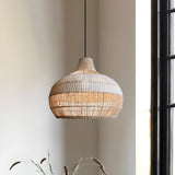 Oriental Rattan Woven Brown Dome Pendant Light Image - 1