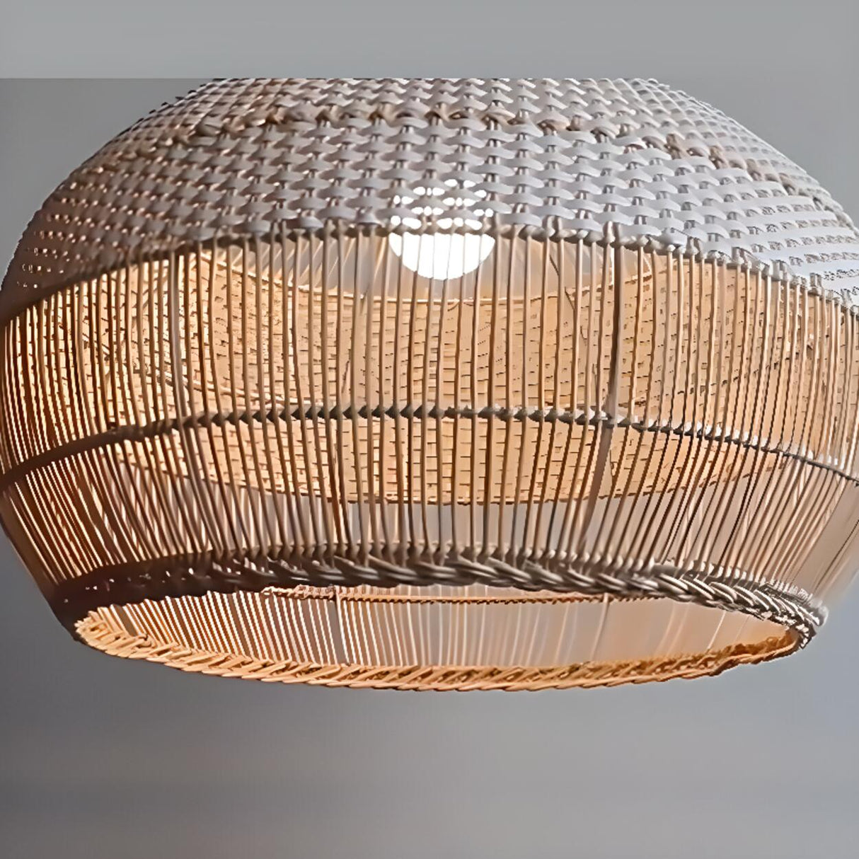 Oriental Rattan Woven Brown Dome Pendant Light Image - 10