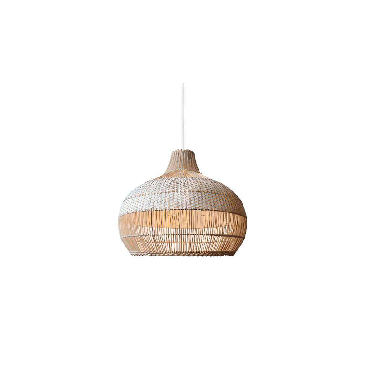 Oriental Rattan Woven Brown Dome Pendant Light Image - 2