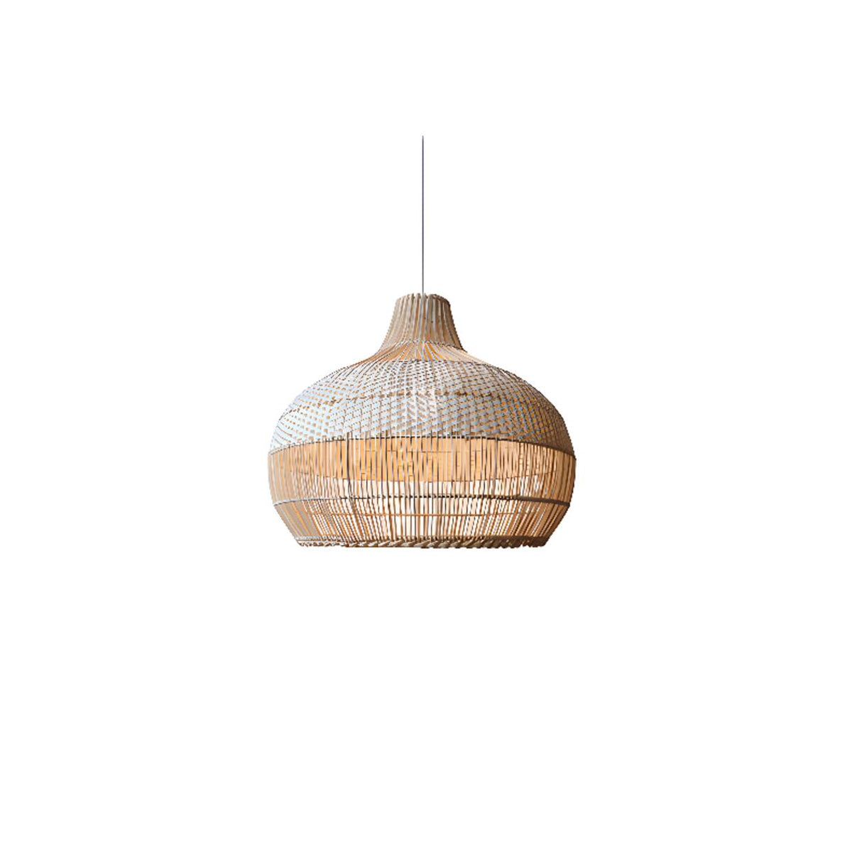 Oriental Rattan Woven Brown Dome Pendant Light Image - 3