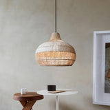 Oriental Rattan Woven Brown Dome Pendant Light Image - 7