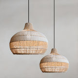 Oriental Rattan Woven Brown Dome Pendant Light Image - 8