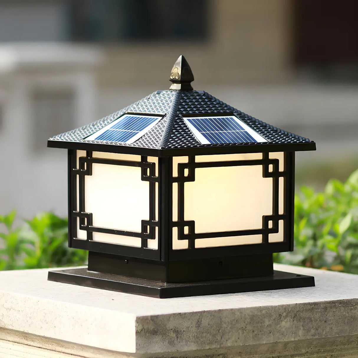 Oriental Solar Metal Black Square Post Outdoor Lamp Image - 1