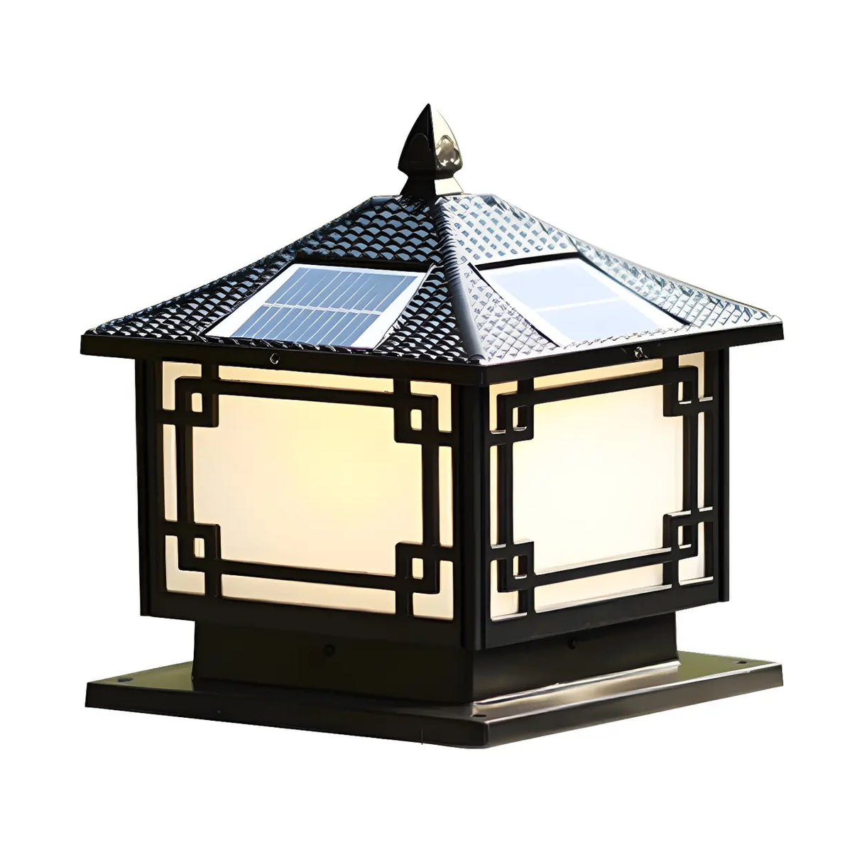 Oriental Solar Metal Black Square Post Outdoor Lamp Image - 3