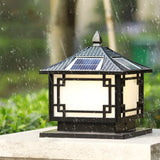 Oriental Solar Metal Black Square Post Outdoor Lamp Image - 5