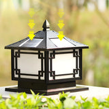 Oriental Solar Metal Black Square Post Outdoor Lamp Image - 6