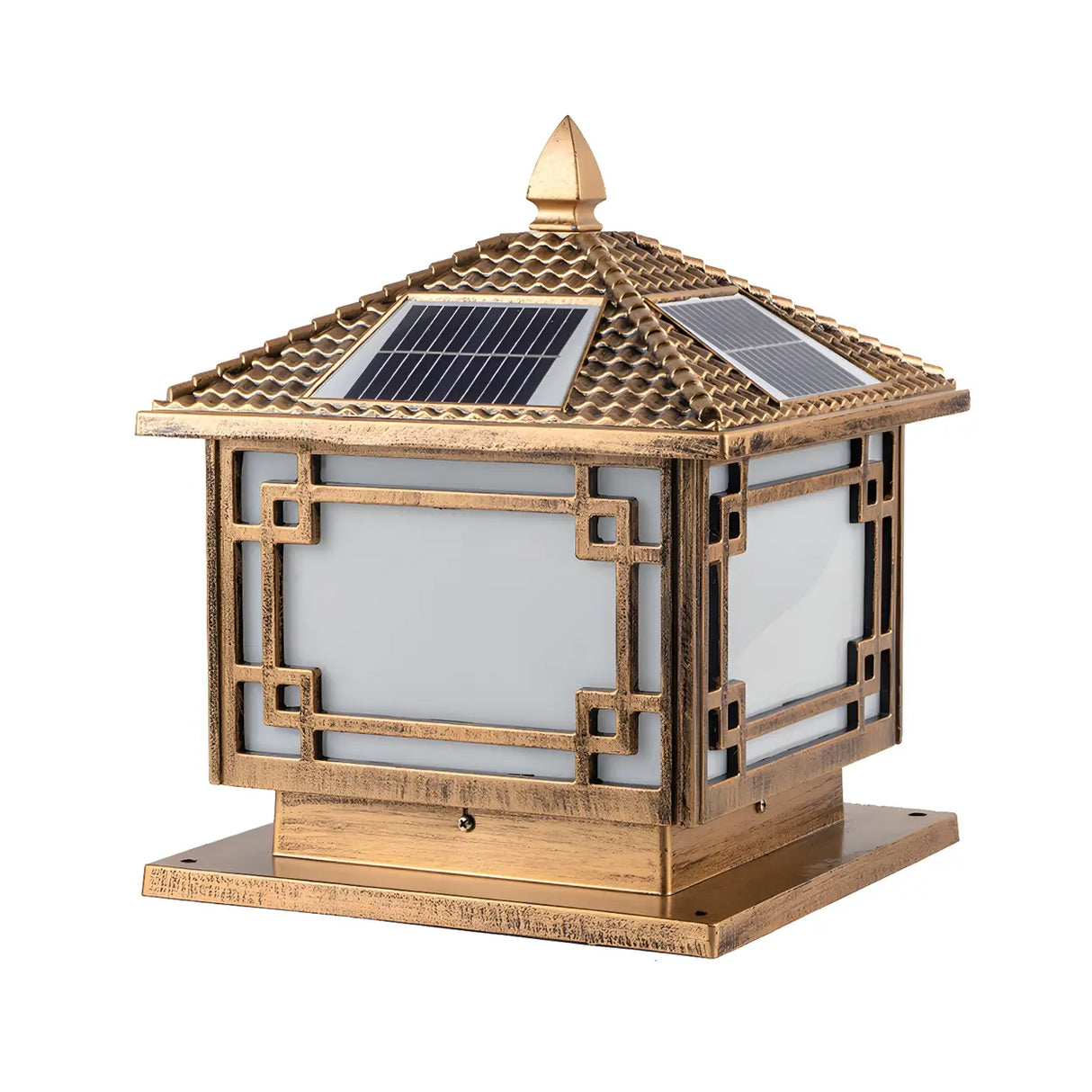 Oriental Solar Metal Black Square Post Outdoor Lamp Image - 7