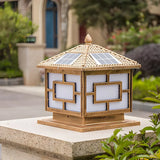 Oriental Square Pavilion Solar Metal Post Outdoor Lamp Image - 10