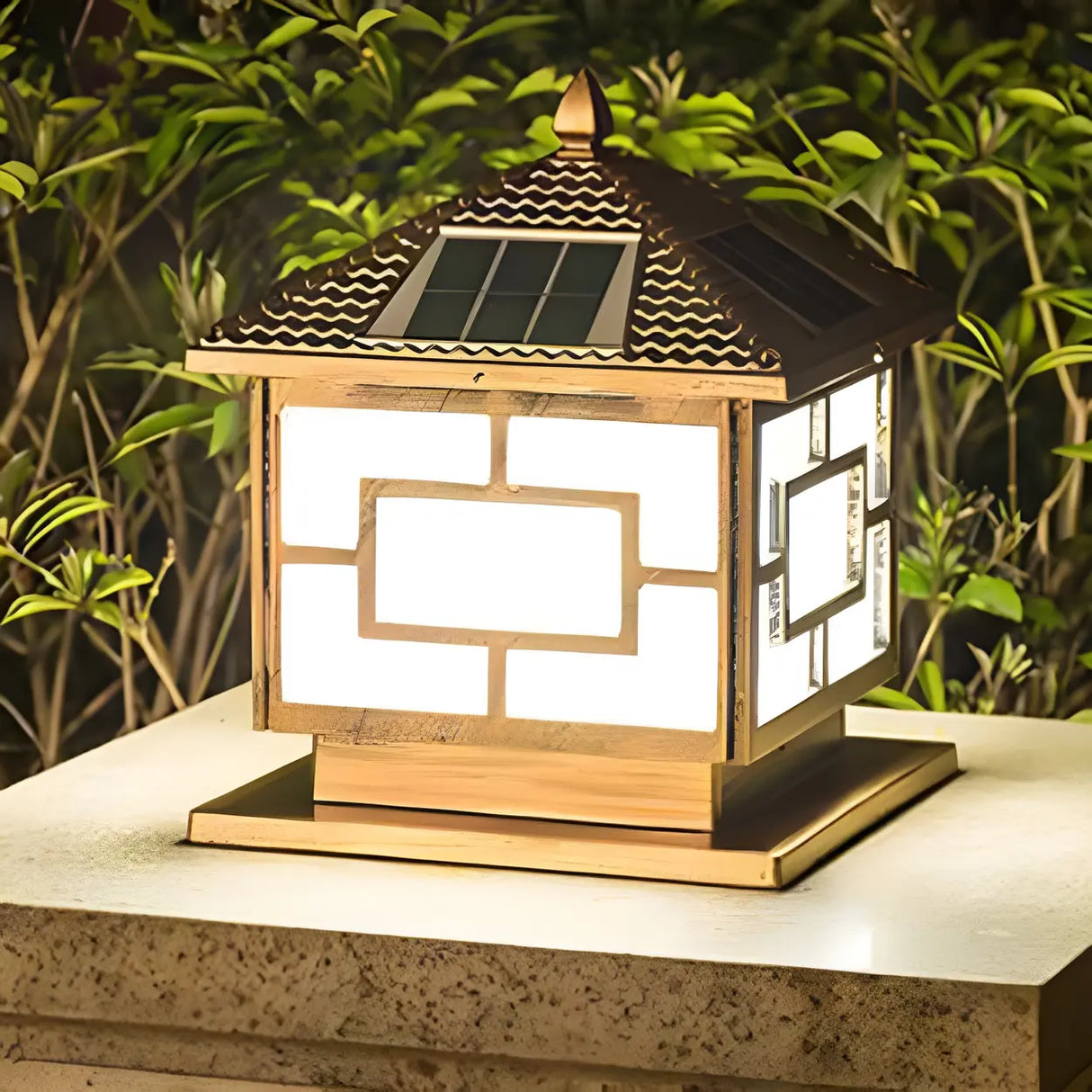 Oriental Square Pavilion Solar Metal Post Outdoor Lamp Image - 12