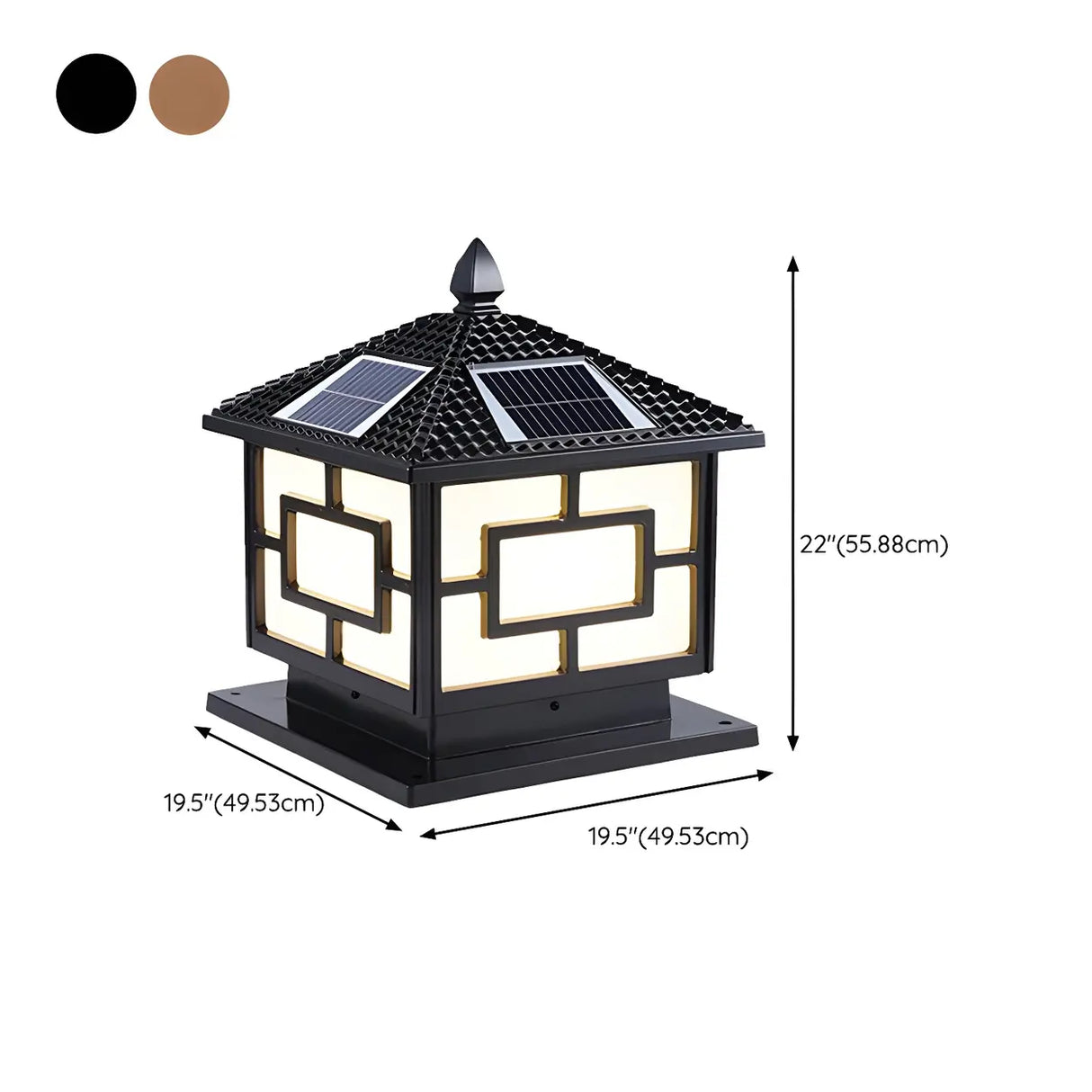 Oriental Square Pavilion Solar Metal Post Outdoor Lamp 