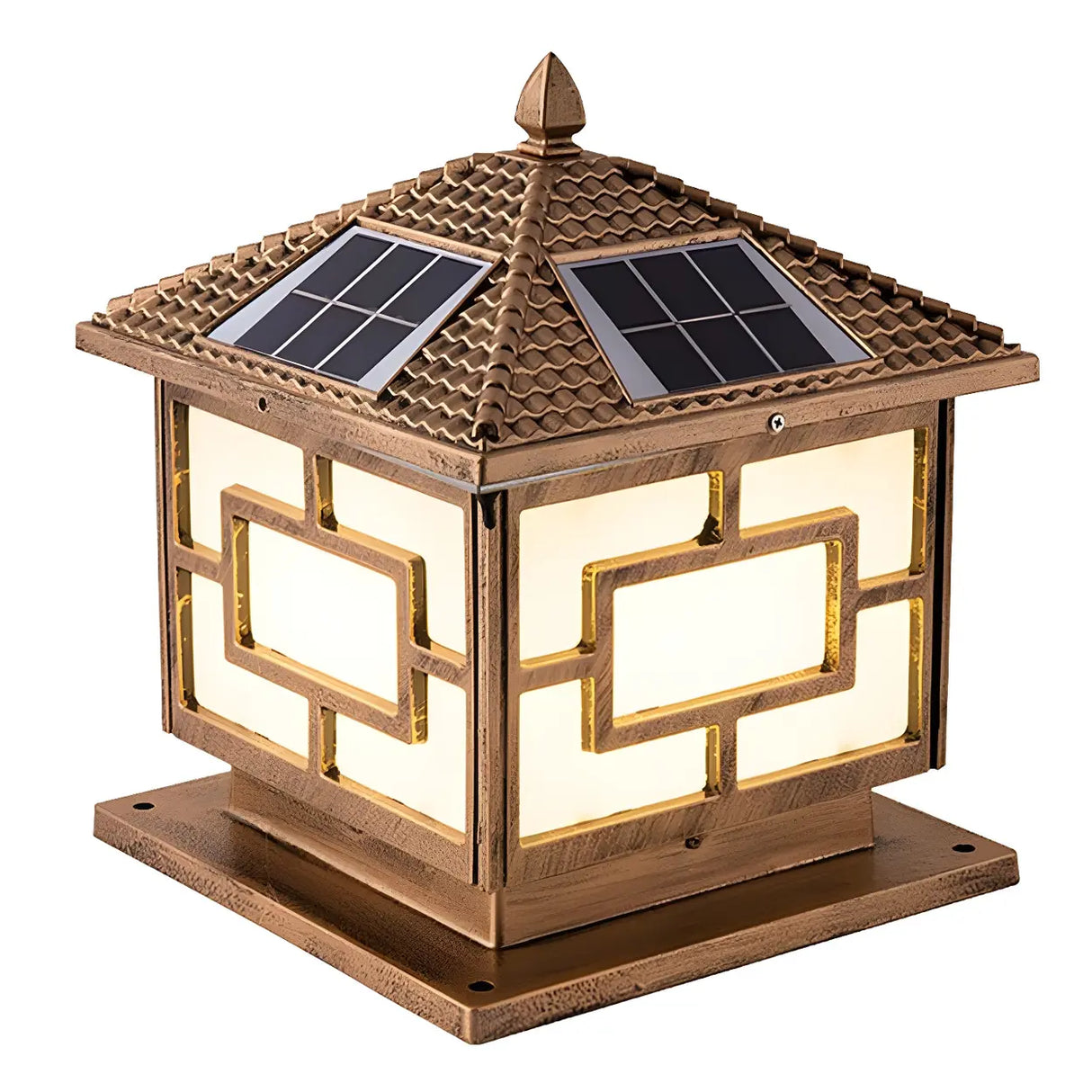 Oriental Square Pavilion Solar Metal Post Outdoor Lamp Image - 5