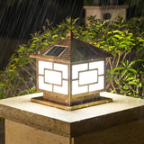 Oriental Square Pavilion Solar Metal Post Outdoor Lamp Image - 9