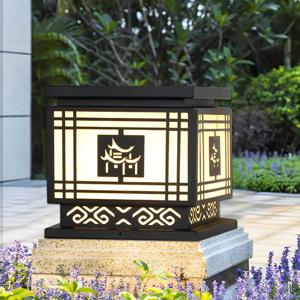 Oriental Traditional Cube Iron Patio Outdoor Table Lamp Image - 11