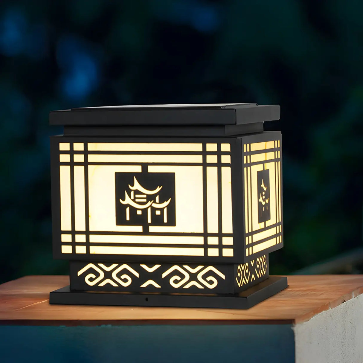 Oriental Traditional Cube Iron Patio Outdoor Table Lamp Image - 2