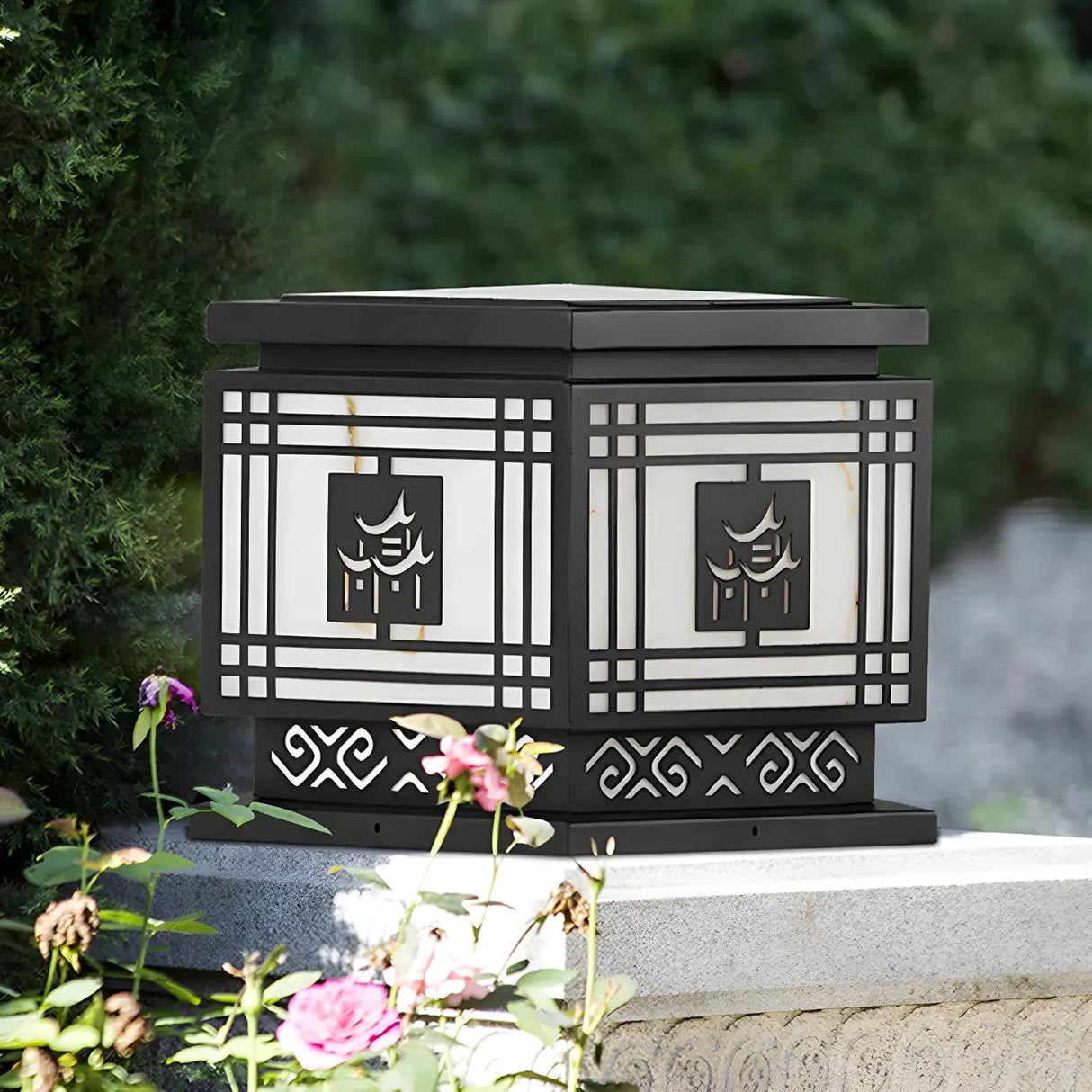 Oriental Traditional Cube Iron Patio Outdoor Table Lamp Image - 4