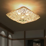 Oriental Winding Bamboo Square Flush Mount Ceiling Lamp Image - 1