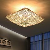 Oriental Winding Bamboo Square Flush Mount Ceiling Lamp Image - 3