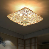 Oriental Winding Bamboo Square Flush Mount Ceiling Lamp Image - 4