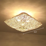 Oriental Winding Bamboo Square Flush Mount Ceiling Lamp #size