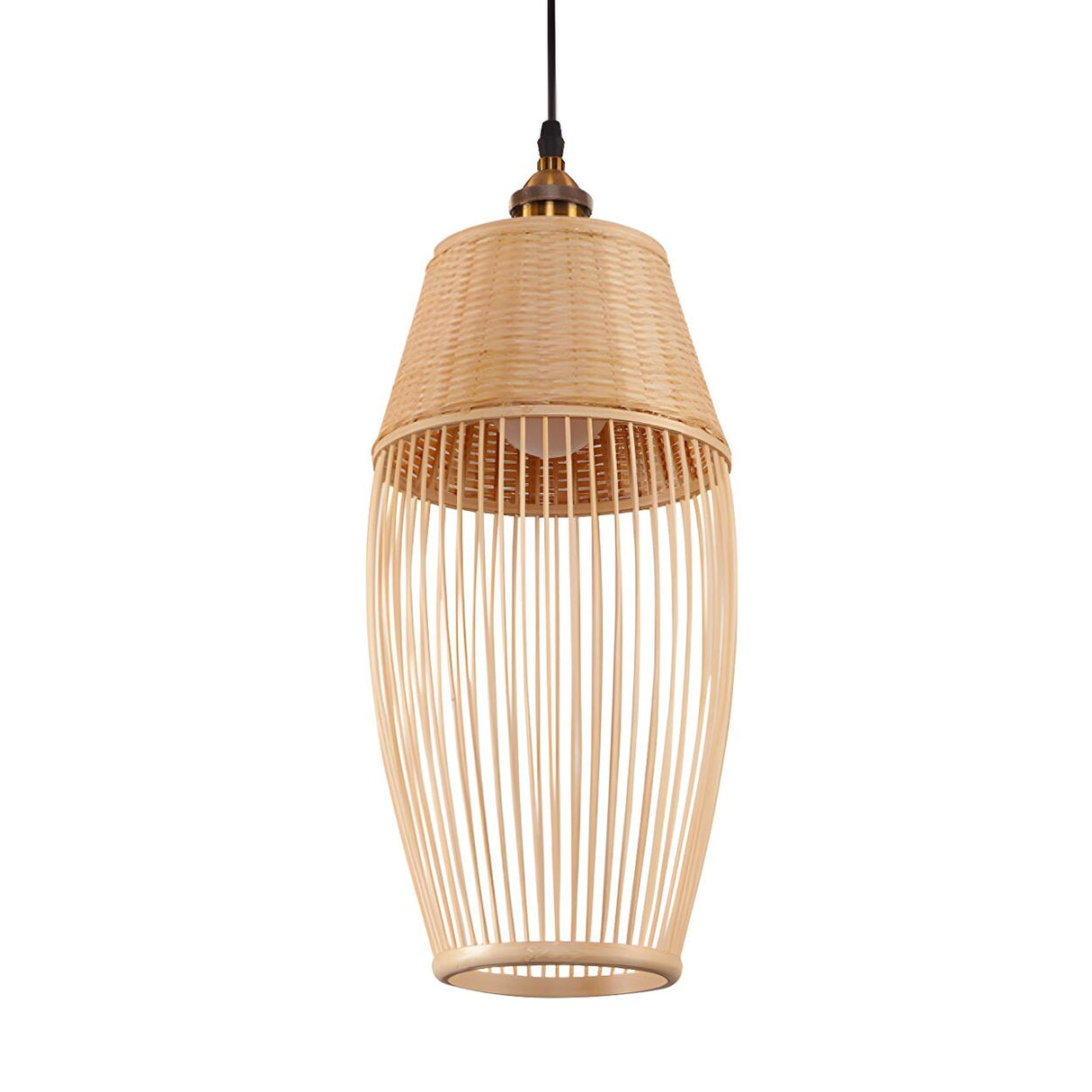 Oriental Wood Rattan Cage Hanging Pendant Light Image - 2