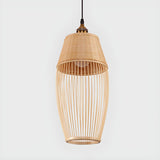 Oriental Wood Rattan Cage Hanging Pendant Light Image - 3