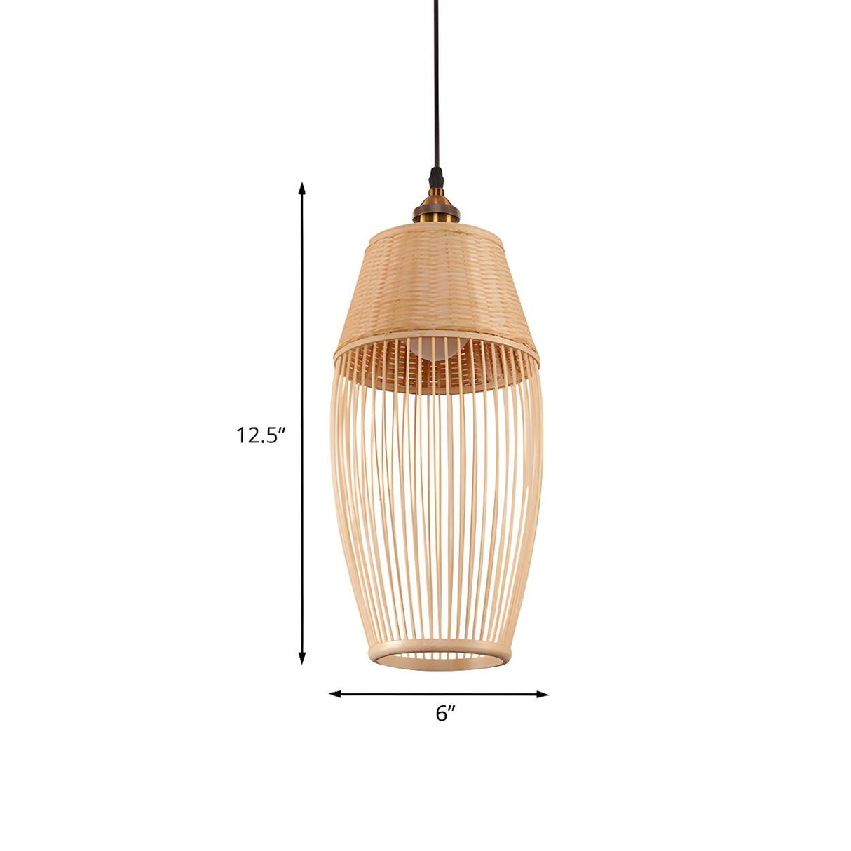 Oriental Wood Rattan Cage Hanging Pendant Light 