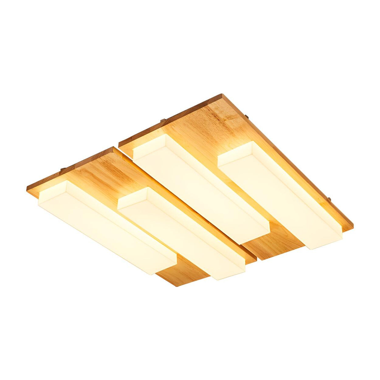 Oriental Wood Rectangle LED Flush Mount Ceiling Light Image - 10