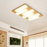 Oriental Wood Rectangle LED Flush Mount Ceiling Light Image - 13